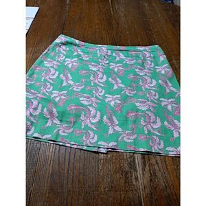 Medium Kaeli Smith Green Pink Floral Paisley Mini Skirt Rear Zip Rear Slit